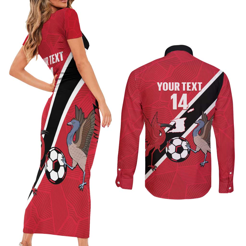 Custom Trinidad and Tobago Football Couples Matching Short Sleeve Bodycon Dress and Long Sleeve Button Shirt Come On Soca Warriors - Wonder Print Shop