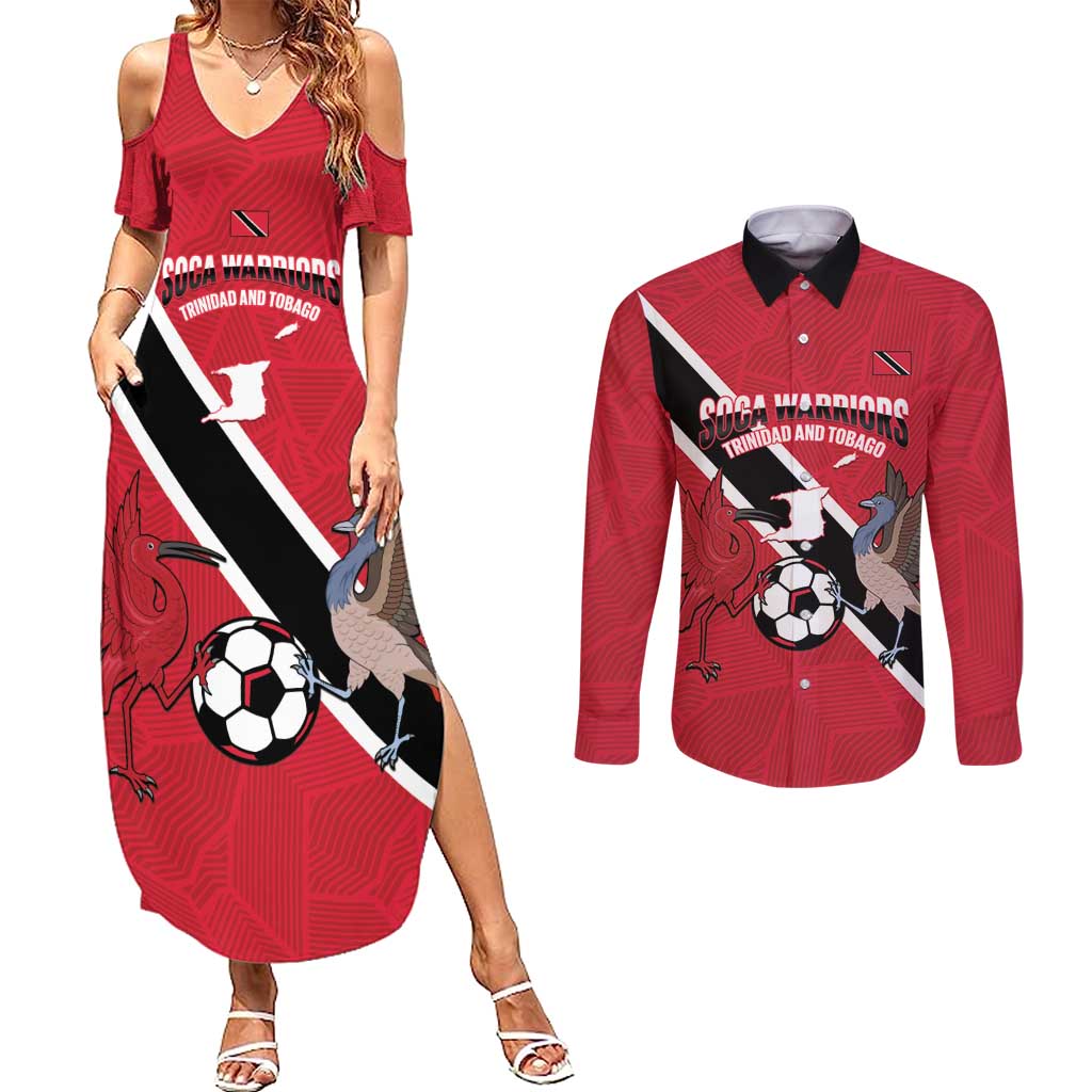 Custom Trinidad and Tobago Football Couples Matching Summer Maxi Dress and Long Sleeve Button Shirt Come On Soca Warriors - Wonder Print Shop