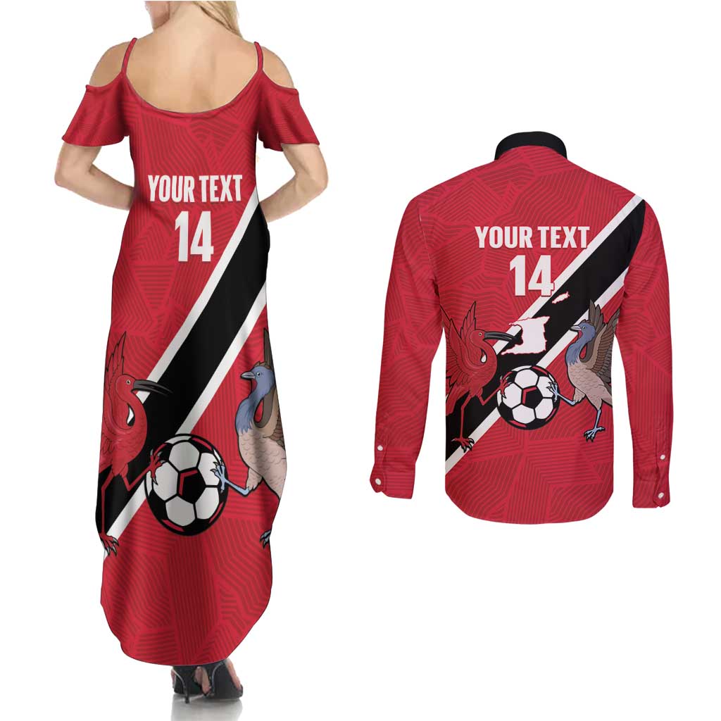 Custom Trinidad and Tobago Football Couples Matching Summer Maxi Dress and Long Sleeve Button Shirt Come On Soca Warriors - Wonder Print Shop