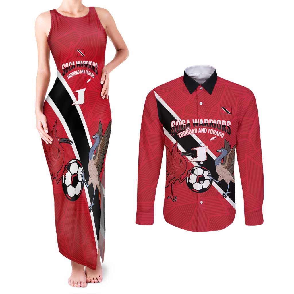 Custom Trinidad and Tobago Football Couples Matching Tank Maxi Dress and Long Sleeve Button Shirt Come On Soca Warriors - Wonder Print Shop