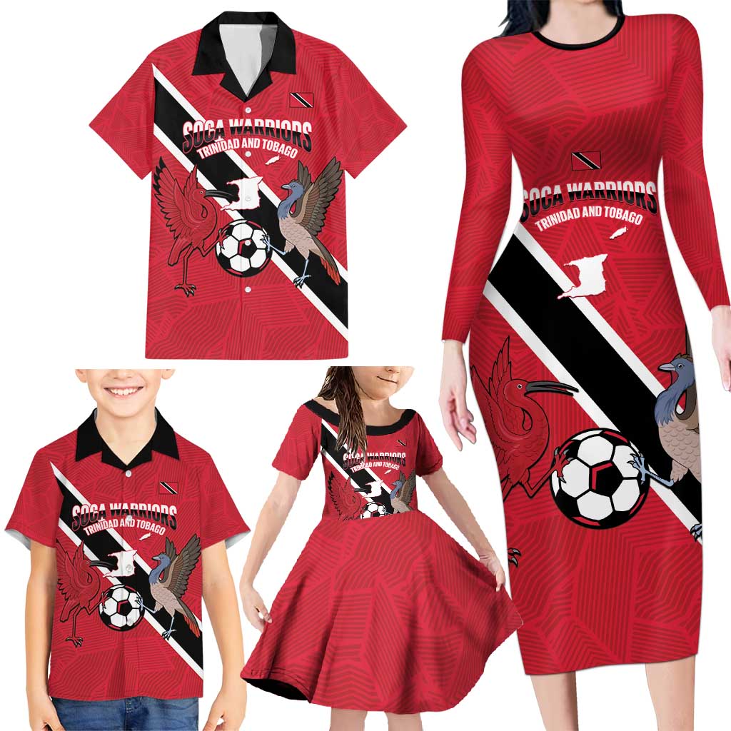 Custom Trinidad and Tobago Football Family Matching Long Sleeve Bodycon Dress and Hawaiian Shirt Come On Soca Warriors - Wonder Print Shop