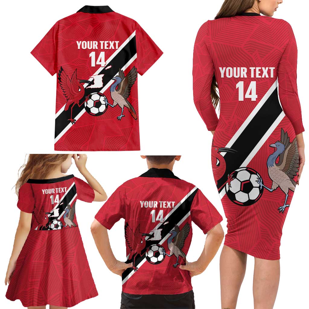 Custom Trinidad and Tobago Football Family Matching Long Sleeve Bodycon Dress and Hawaiian Shirt Come On Soca Warriors - Wonder Print Shop