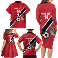 Custom Trinidad and Tobago Football Family Matching Long Sleeve Bodycon Dress and Hawaiian Shirt Come On Soca Warriors - Wonder Print Shop
