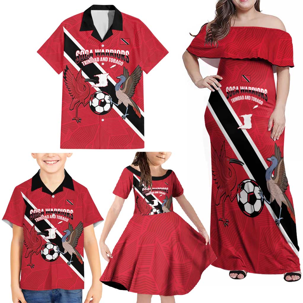Custom Trinidad and Tobago Football Family Matching Off Shoulder Maxi Dress and Hawaiian Shirt Come On Soca Warriors - Wonder Print Shop