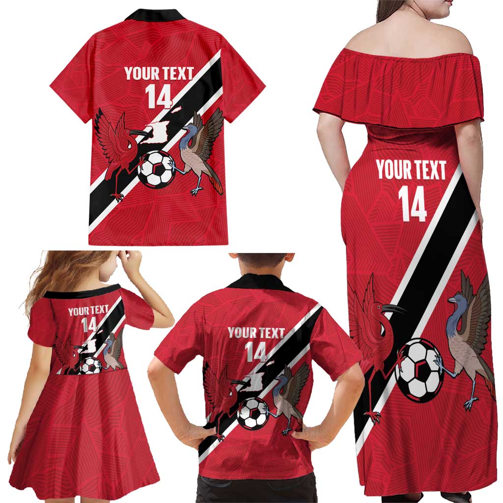 Custom Trinidad and Tobago Football Family Matching Off Shoulder Maxi Dress and Hawaiian Shirt Come On Soca Warriors - Wonder Print Shop