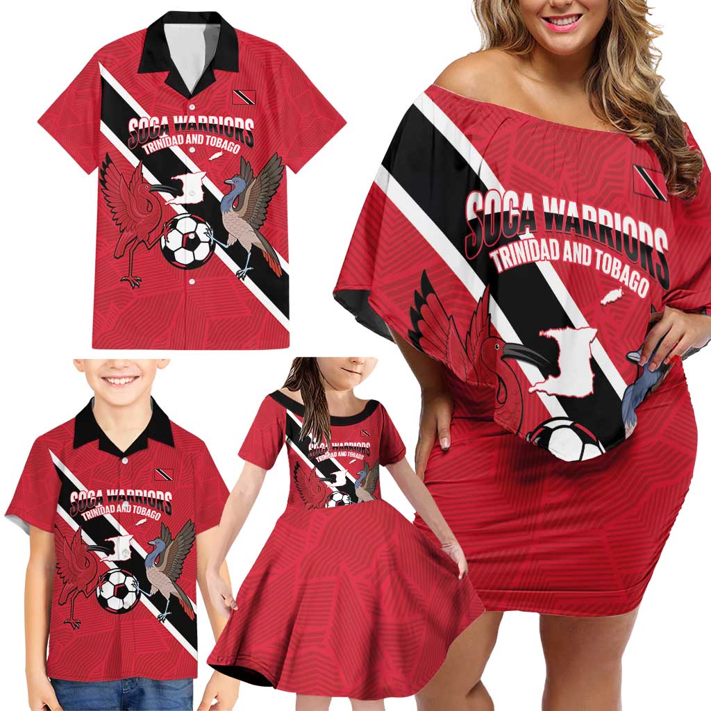 Custom Trinidad and Tobago Football Family Matching Off Shoulder Short Dress and Hawaiian Shirt Come On Soca Warriors - Wonder Print Shop