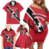 Custom Trinidad and Tobago Football Family Matching Off Shoulder Short Dress and Hawaiian Shirt Come On Soca Warriors - Wonder Print Shop
