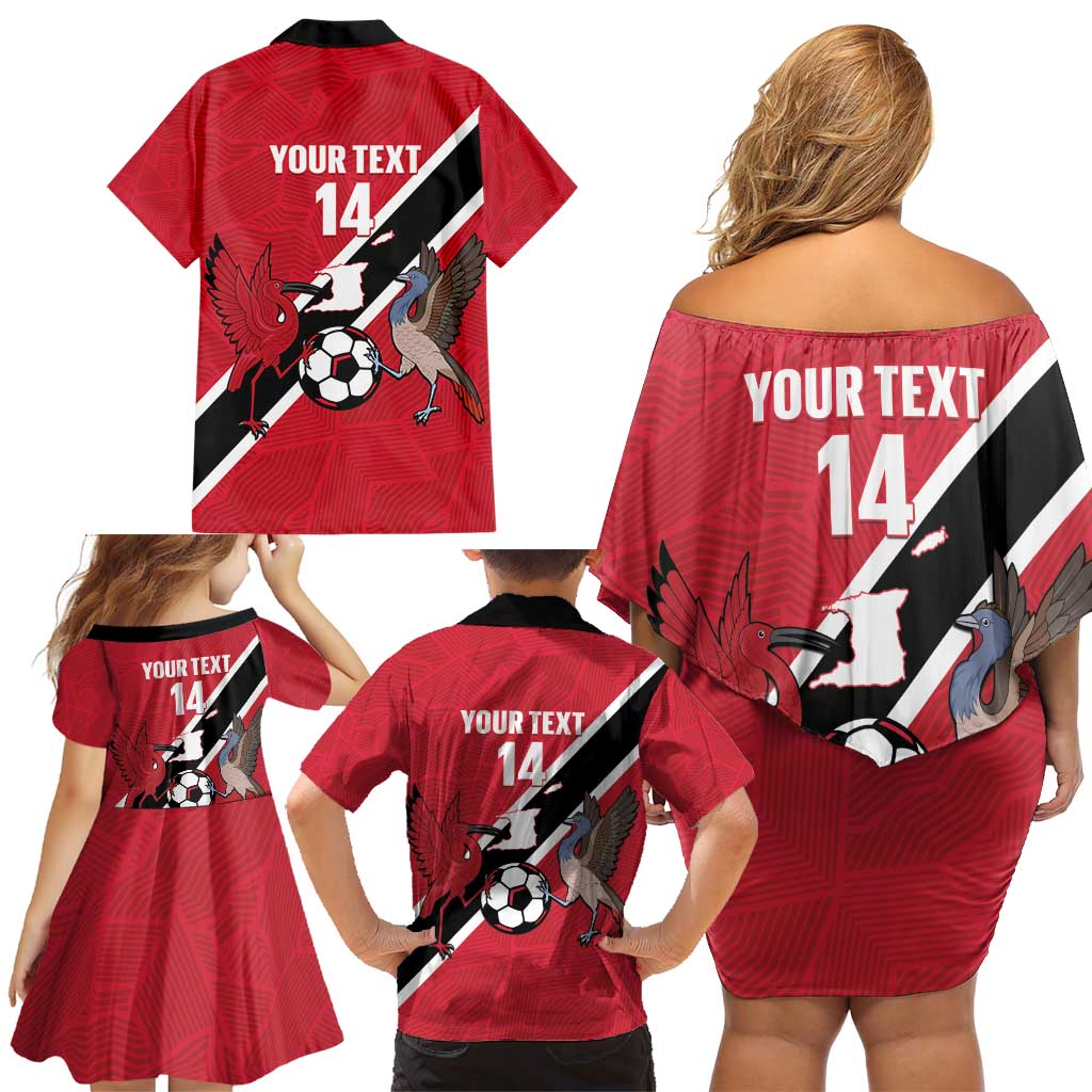 Custom Trinidad and Tobago Football Family Matching Off Shoulder Short Dress and Hawaiian Shirt Come On Soca Warriors - Wonder Print Shop
