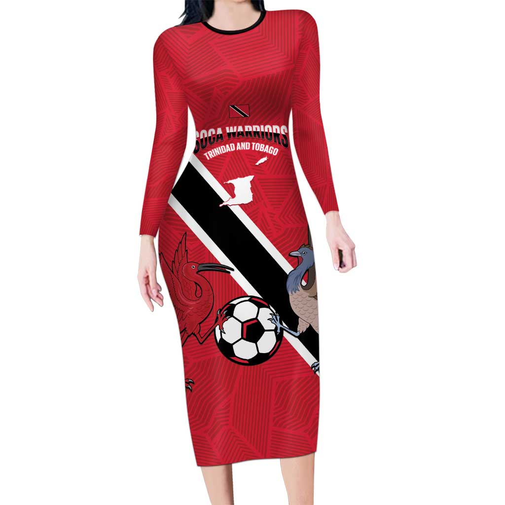 Custom Trinidad and Tobago Football Long Sleeve Bodycon Dress Come On Soca Warriors - Wonder Print Shop