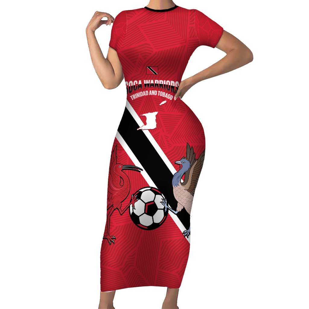 Custom Trinidad and Tobago Football Short Sleeve Bodycon Dress Come On Soca Warriors - Wonder Print Shop