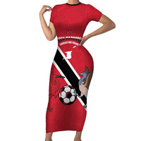 Custom Trinidad and Tobago Football Short Sleeve Bodycon Dress Come On Soca Warriors - Wonder Print Shop