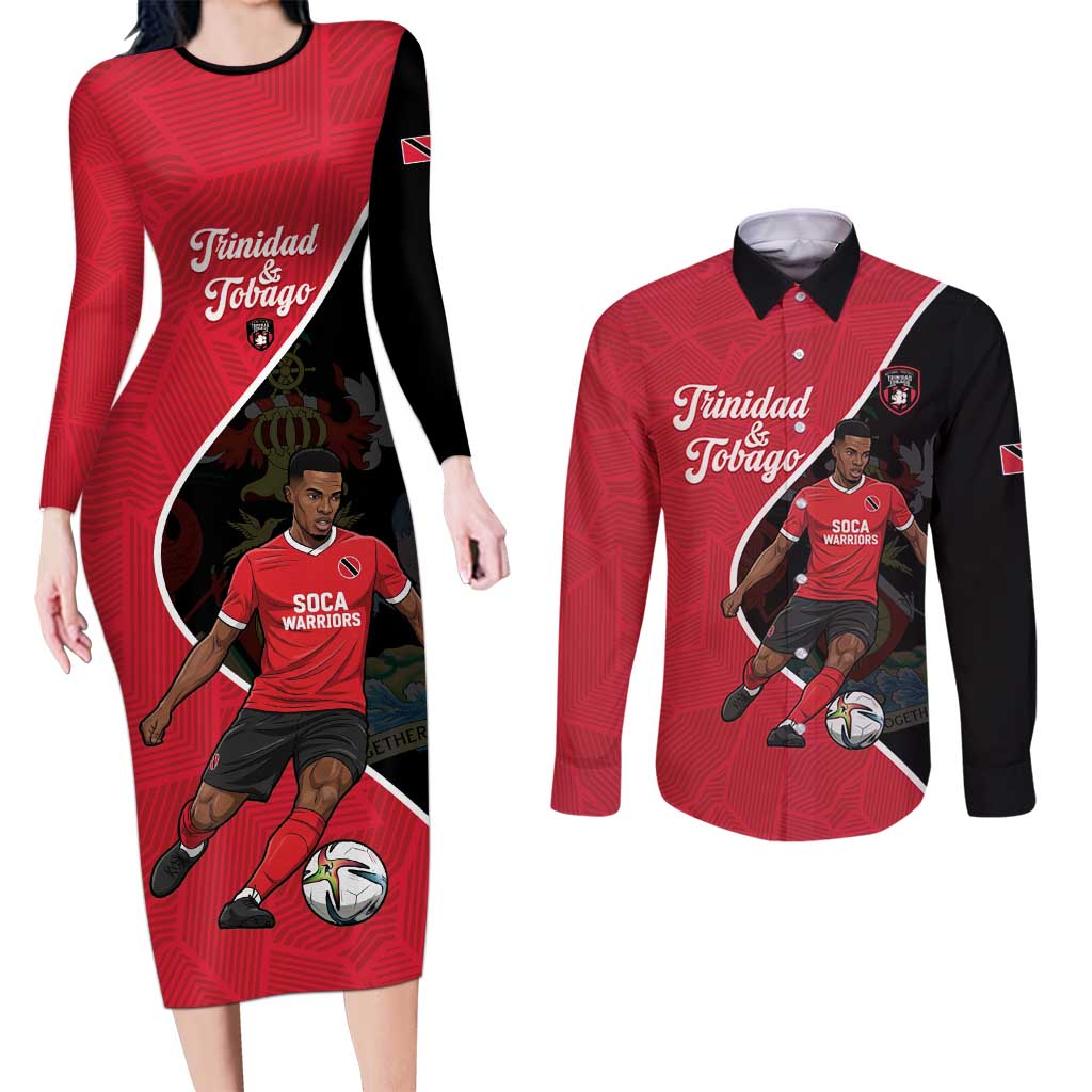 Custom Trinidad and Tobago Football Couples Matching Long Sleeve Bodycon Dress and Long Sleeve Button Shirt 2025 Go Champions - Wonder Print Shop