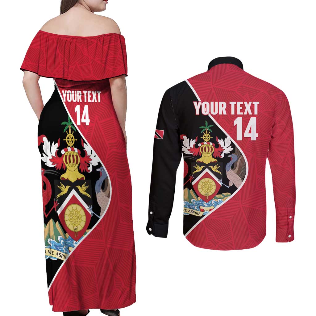Custom Trinidad and Tobago Football Couples Matching Off Shoulder Maxi Dress and Long Sleeve Button Shirt 2025 Go Champions - Wonder Print Shop