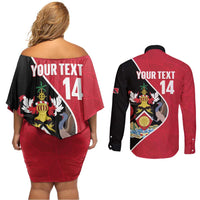 Custom Trinidad and Tobago Football Couples Matching Off Shoulder Short Dress and Long Sleeve Button Shirt 2025 Go Champions - Wonder Print Shop