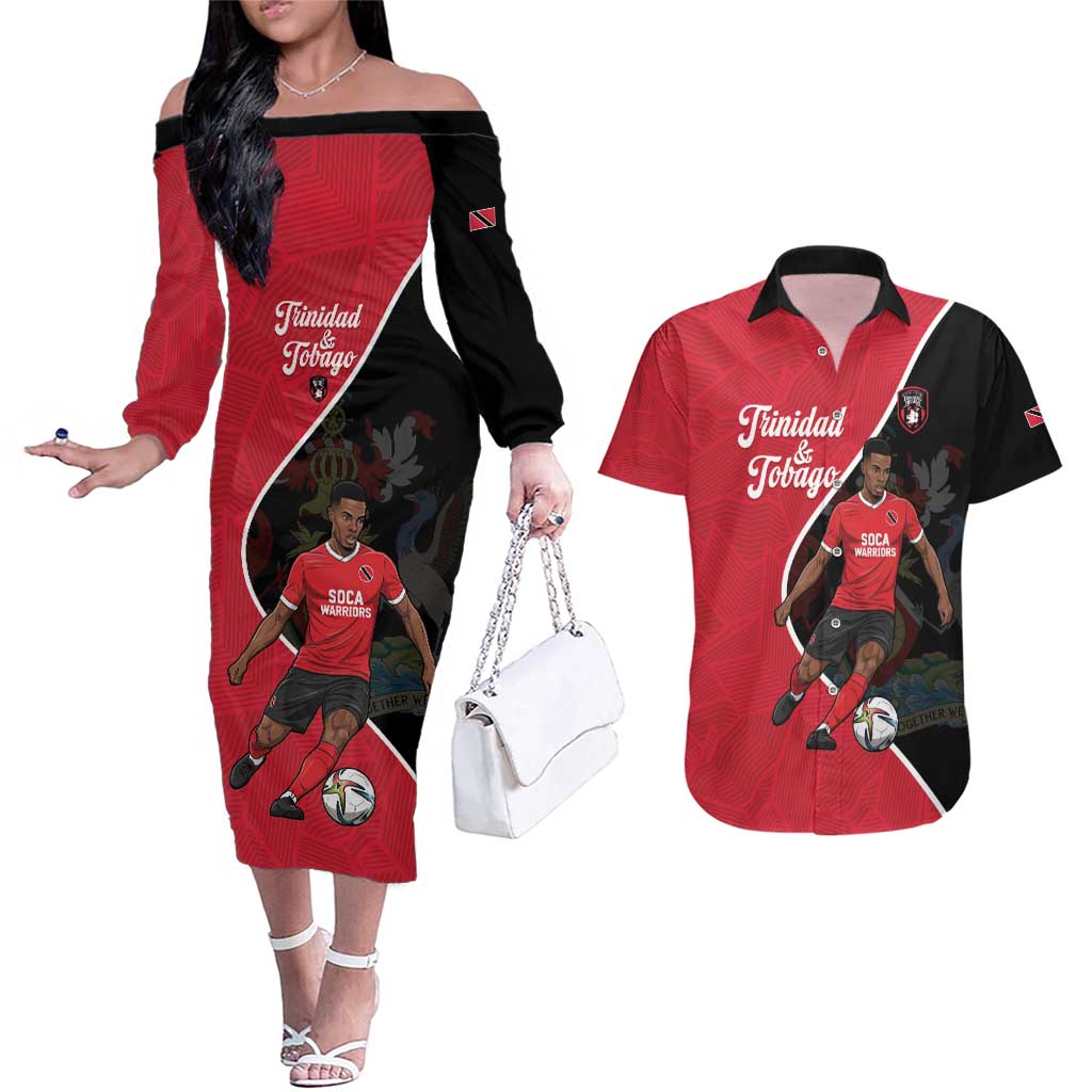 Custom Trinidad and Tobago Football Couples Matching Off The Shoulder Long Sleeve Dress and Hawaiian Shirt 2025 Go Champions - Wonder Print Shop