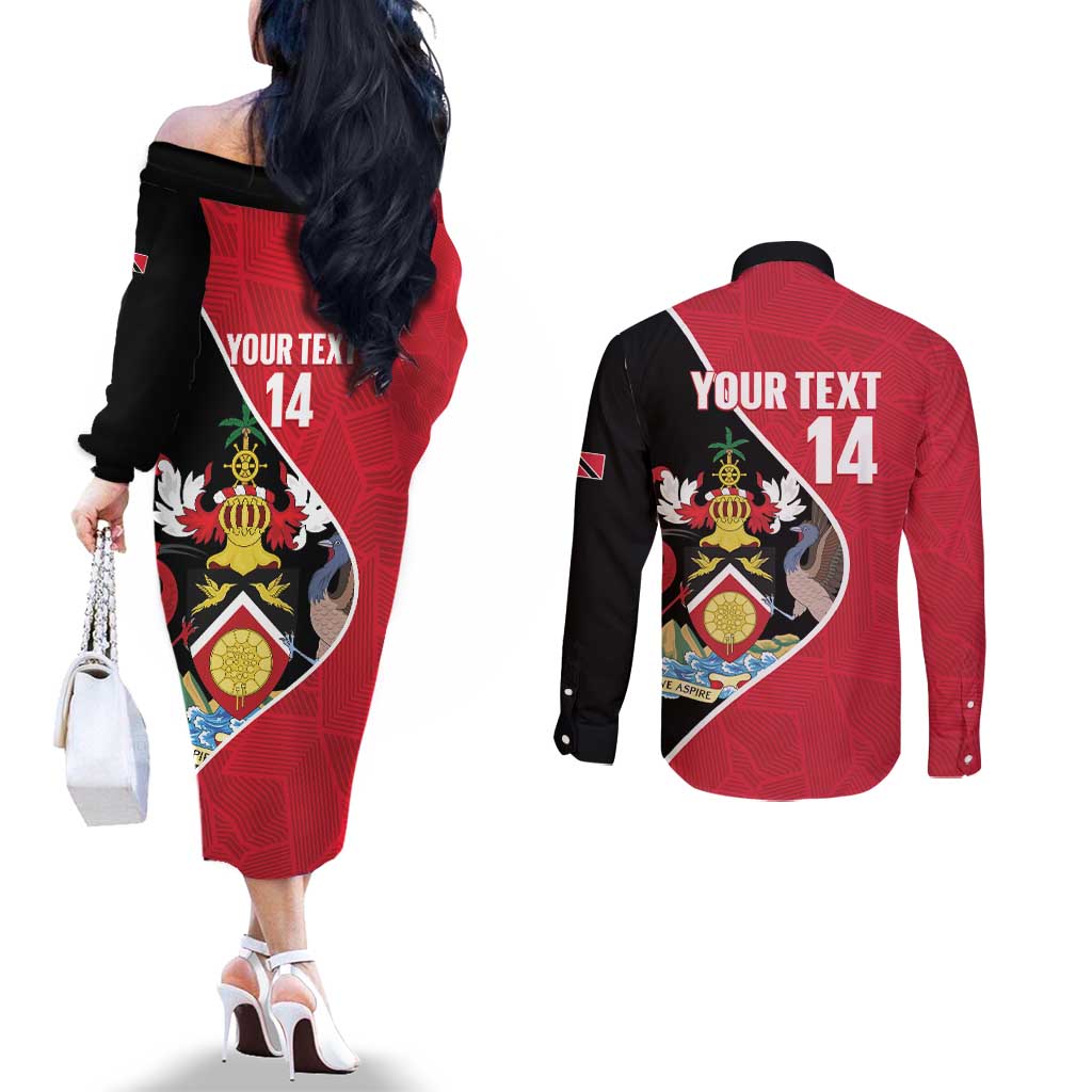 Custom Trinidad and Tobago Football Couples Matching Off The Shoulder Long Sleeve Dress and Long Sleeve Button Shirt 2025 Go Champions - Wonder Print Shop
