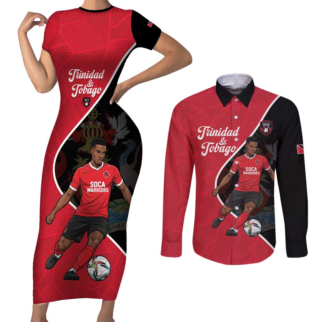 Custom Trinidad and Tobago Football Couples Matching Short Sleeve Bodycon Dress and Long Sleeve Button Shirt 2025 Go Champions - Wonder Print Shop