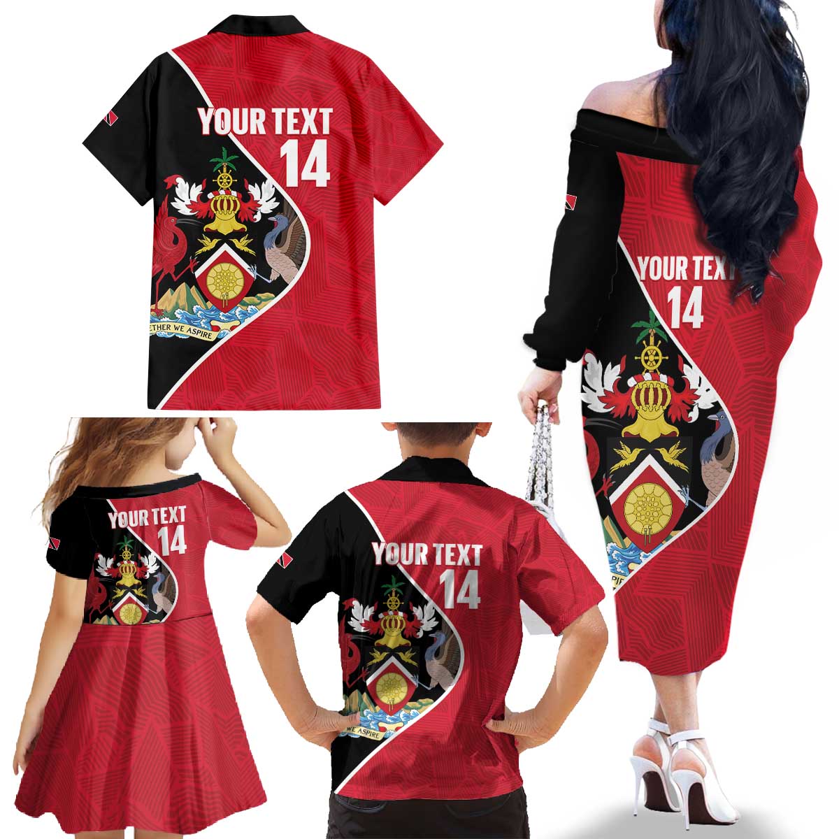 Custom Trinidad and Tobago Football Family Matching Off The Shoulder Long Sleeve Dress and Hawaiian Shirt 2025 Go Champions - Wonder Print Shop