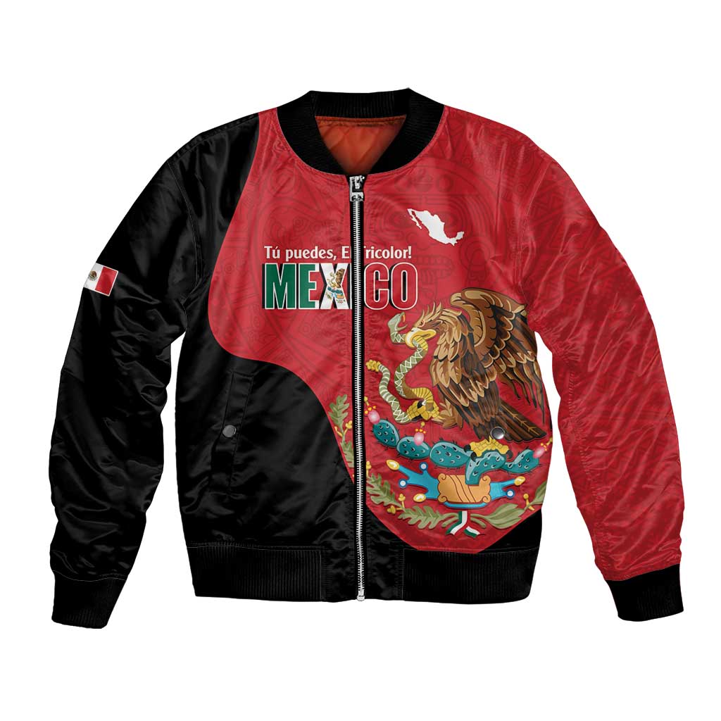 Custom Mexico Football Bomber Jacket Tu Puedes El Tricolor Red - Wonder Print Shop