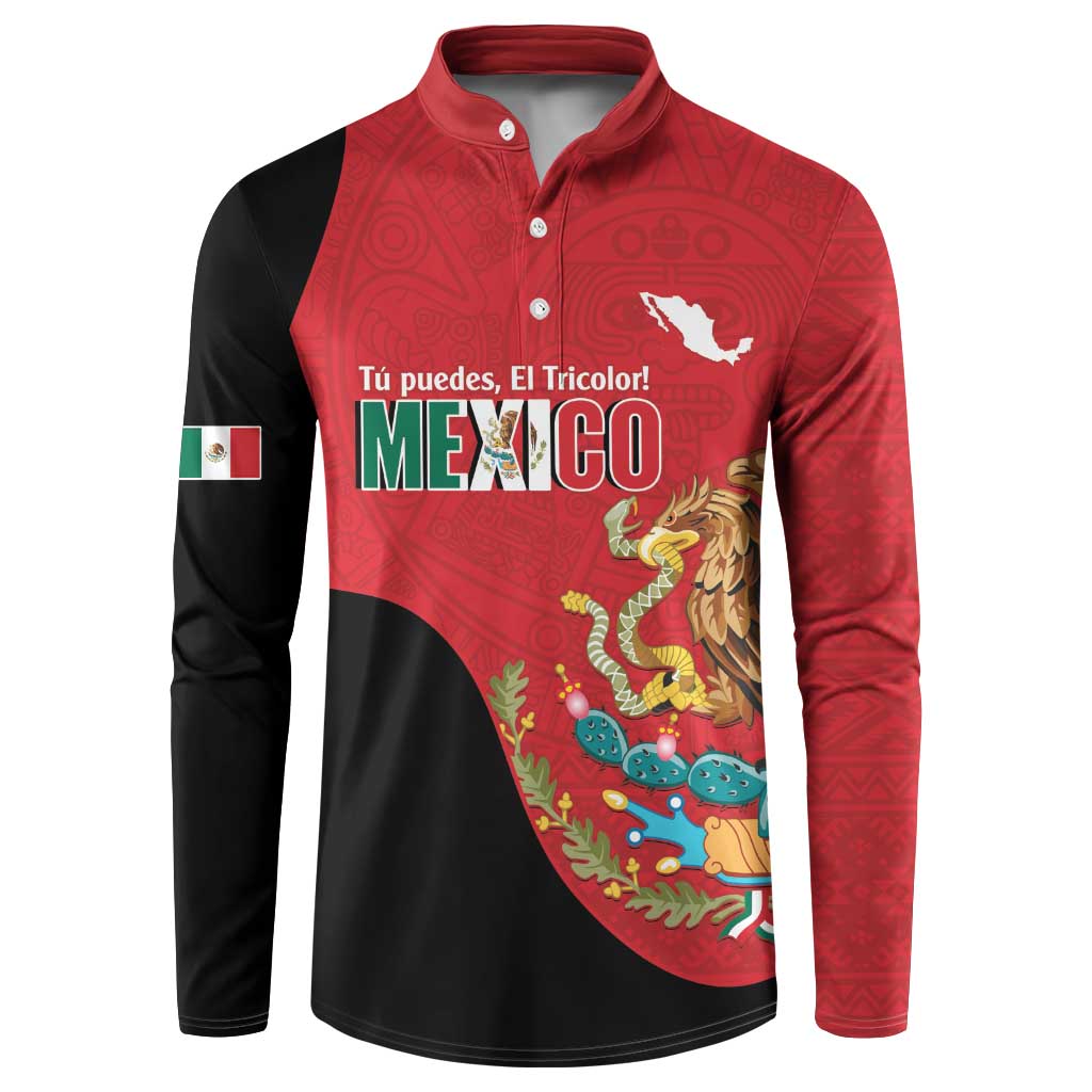 Custom Mexico Football Button Sweatshirt Tu Puedes El Tricolor Red - Wonder Print Shop