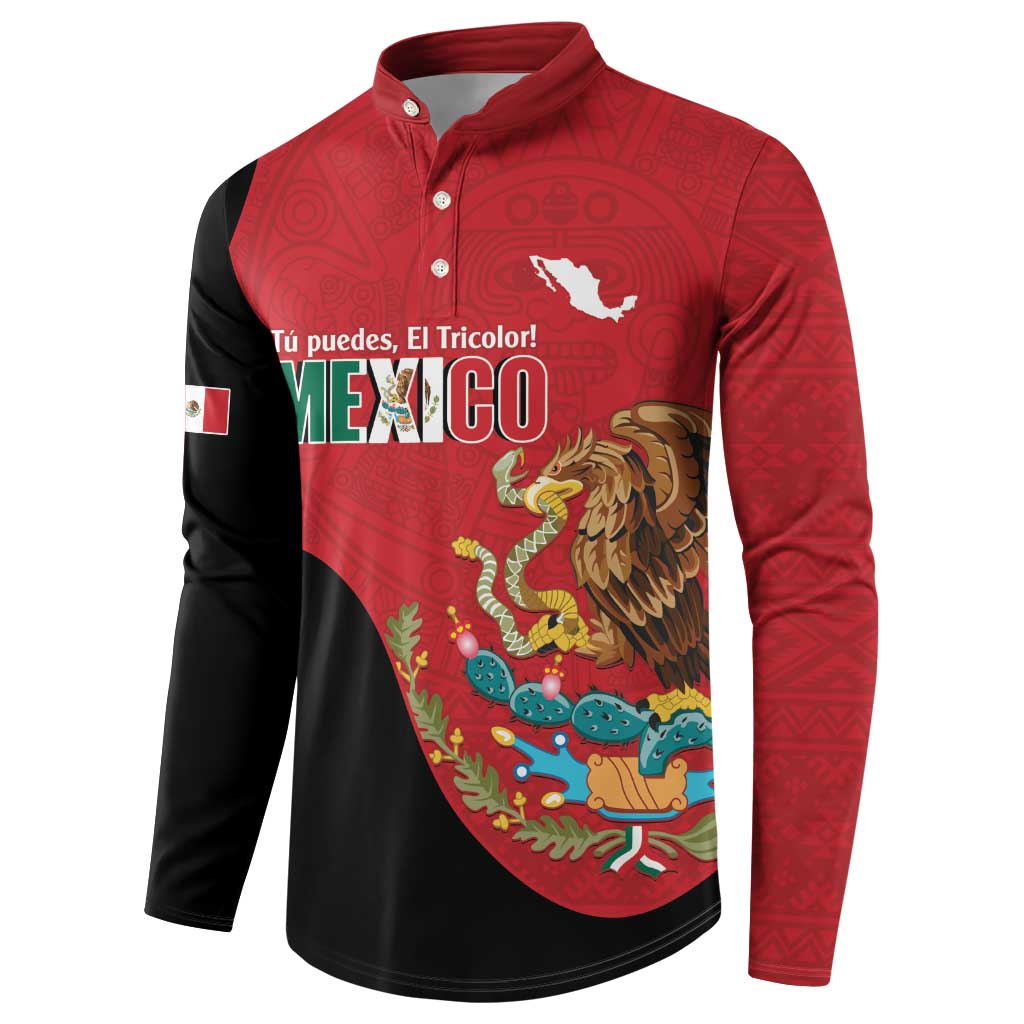 Custom Mexico Football Button Sweatshirt Tu Puedes El Tricolor Red - Wonder Print Shop