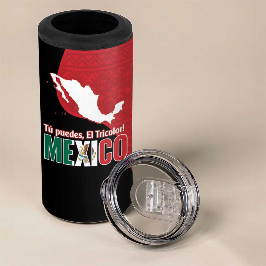 Custom Mexico Football 4 in 1 Can Cooler Tumbler Tu Puedes El Tricolor Red - Wonder Print Shop