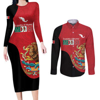 Custom Mexico Football Couples Matching Long Sleeve Bodycon Dress and Long Sleeve Button Shirt Tu Puedes El Tricolor Red - Wonder Print Shop