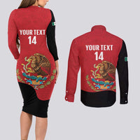Custom Mexico Football Couples Matching Long Sleeve Bodycon Dress and Long Sleeve Button Shirt Tu Puedes El Tricolor Red - Wonder Print Shop