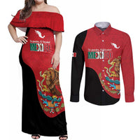 Custom Mexico Football Couples Matching Off Shoulder Maxi Dress and Long Sleeve Button Shirt Tu Puedes El Tricolor Red - Wonder Print Shop