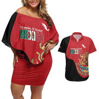 Custom Mexico Football Couples Matching Off Shoulder Short Dress and Hawaiian Shirt Tu Puedes El Tricolor Red - Wonder Print Shop