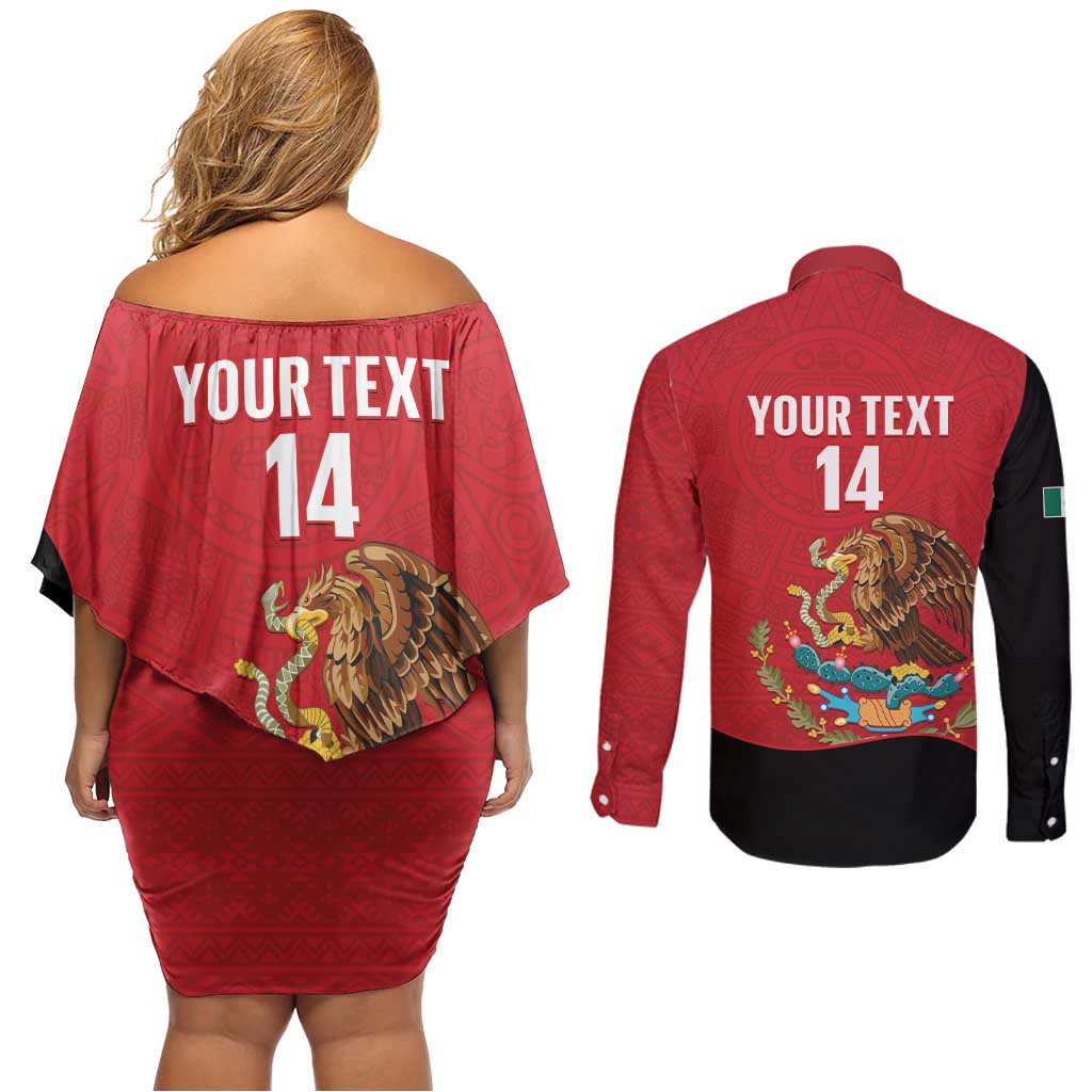 Custom Mexico Football Couples Matching Off Shoulder Short Dress and Long Sleeve Button Shirt Tu Puedes El Tricolor Red - Wonder Print Shop