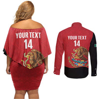 Custom Mexico Football Couples Matching Off Shoulder Short Dress and Long Sleeve Button Shirt Tu Puedes El Tricolor Red - Wonder Print Shop