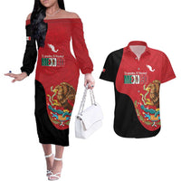 Custom Mexico Football Couples Matching Off The Shoulder Long Sleeve Dress and Hawaiian Shirt Tu Puedes El Tricolor Red - Wonder Print Shop
