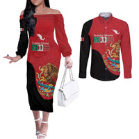 Custom Mexico Football Couples Matching Off The Shoulder Long Sleeve Dress and Long Sleeve Button Shirt Tu Puedes El Tricolor Red - Wonder Print Shop