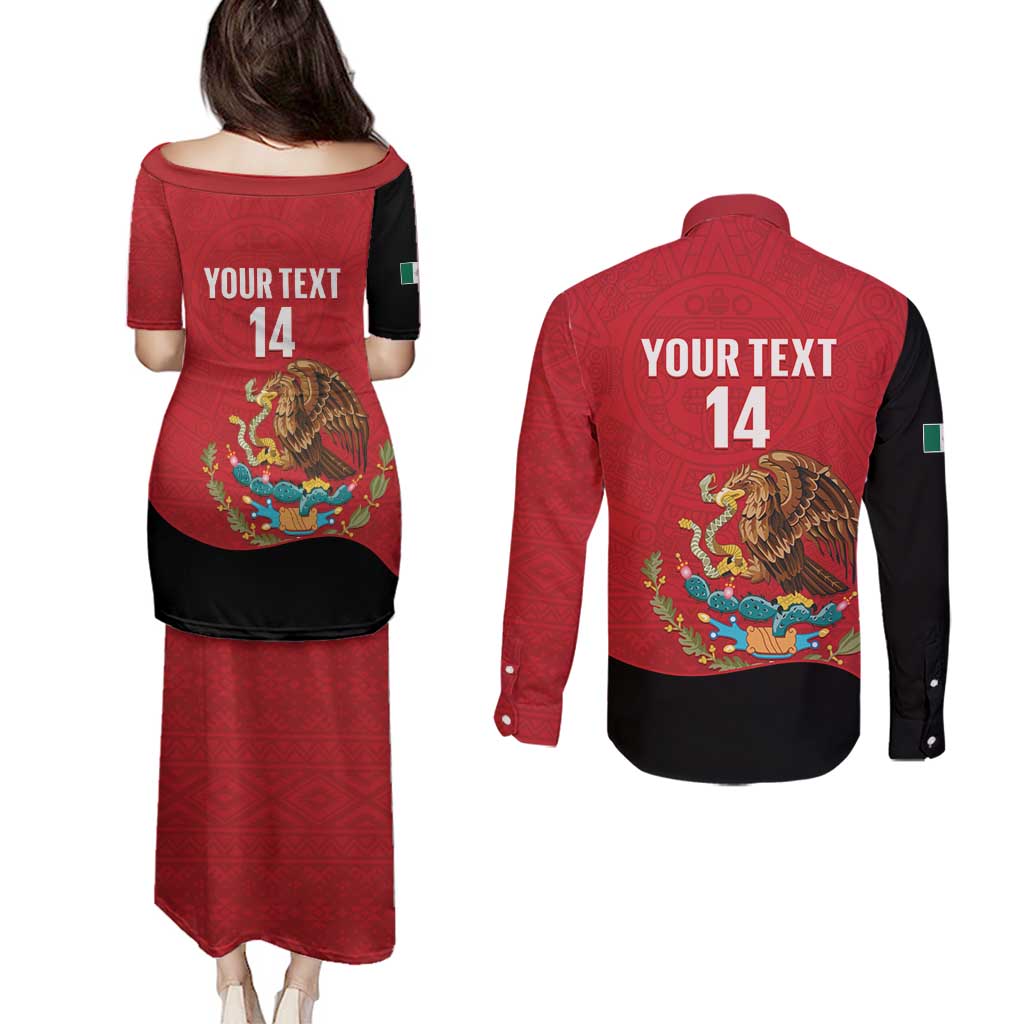 Custom Mexico Football Couples Matching Puletasi and Long Sleeve Button Shirt Tu Puedes El Tricolor Red - Wonder Print Shop