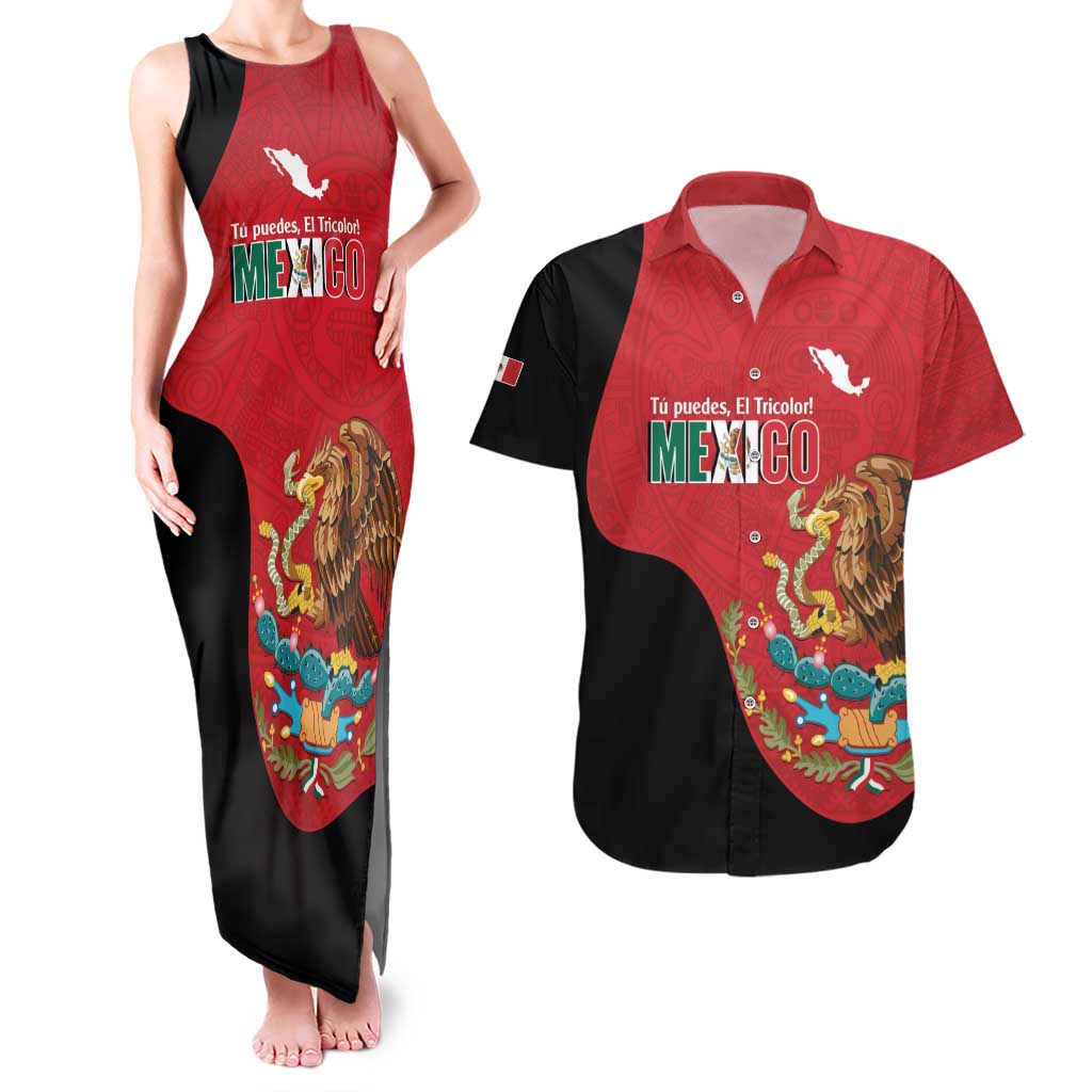 Custom Mexico Football Couples Matching Tank Maxi Dress and Hawaiian Shirt Tu Puedes El Tricolor Red - Wonder Print Shop