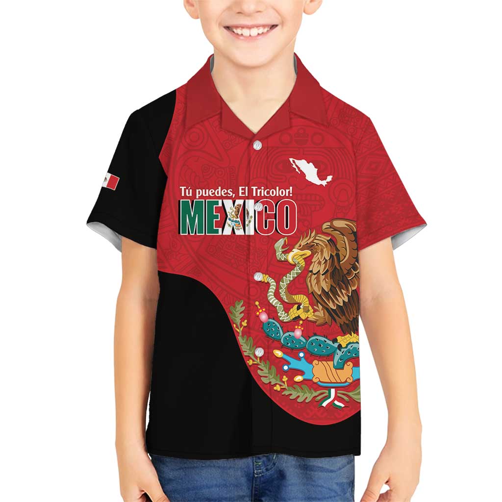 Custom Mexico Football Family Matching Long Sleeve Bodycon Dress and Hawaiian Shirt Tu Puedes El Tricolor Red - Wonder Print Shop