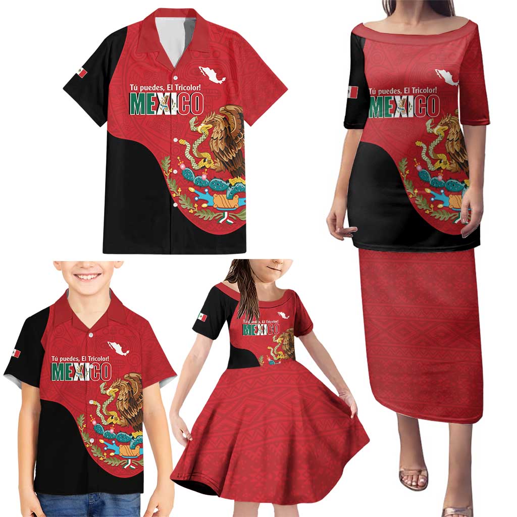Custom Mexico Football Family Matching Puletasi and Hawaiian Shirt Tu Puedes El Tricolor Red - Wonder Print Shop