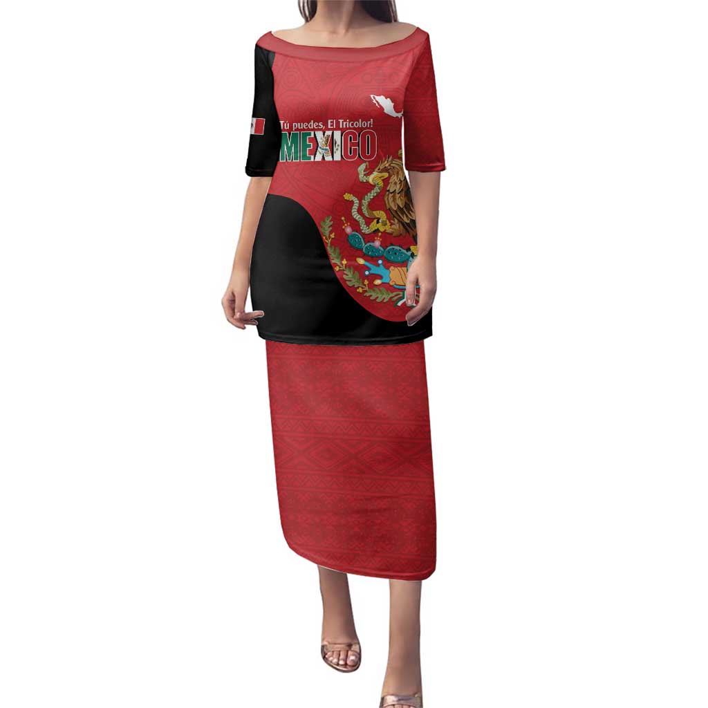 Custom Mexico Football Family Matching Puletasi and Hawaiian Shirt Tu Puedes El Tricolor Red - Wonder Print Shop