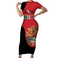 Custom Mexico Football Family Matching Short Sleeve Bodycon Dress and Hawaiian Shirt Tu Puedes El Tricolor Red - Wonder Print Shop