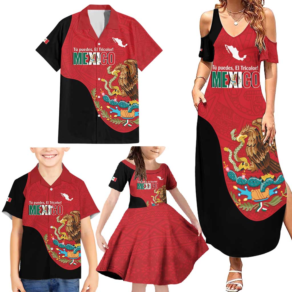 Custom Mexico Football Family Matching Summer Maxi Dress and Hawaiian Shirt Tu Puedes El Tricolor Red - Wonder Print Shop