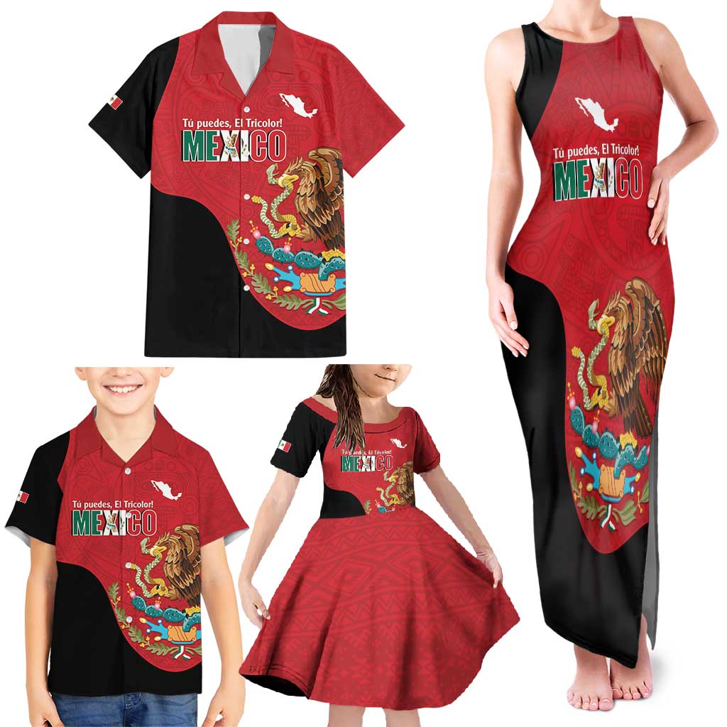 Custom Mexico Football Family Matching Tank Maxi Dress and Hawaiian Shirt Tu Puedes El Tricolor Red - Wonder Print Shop