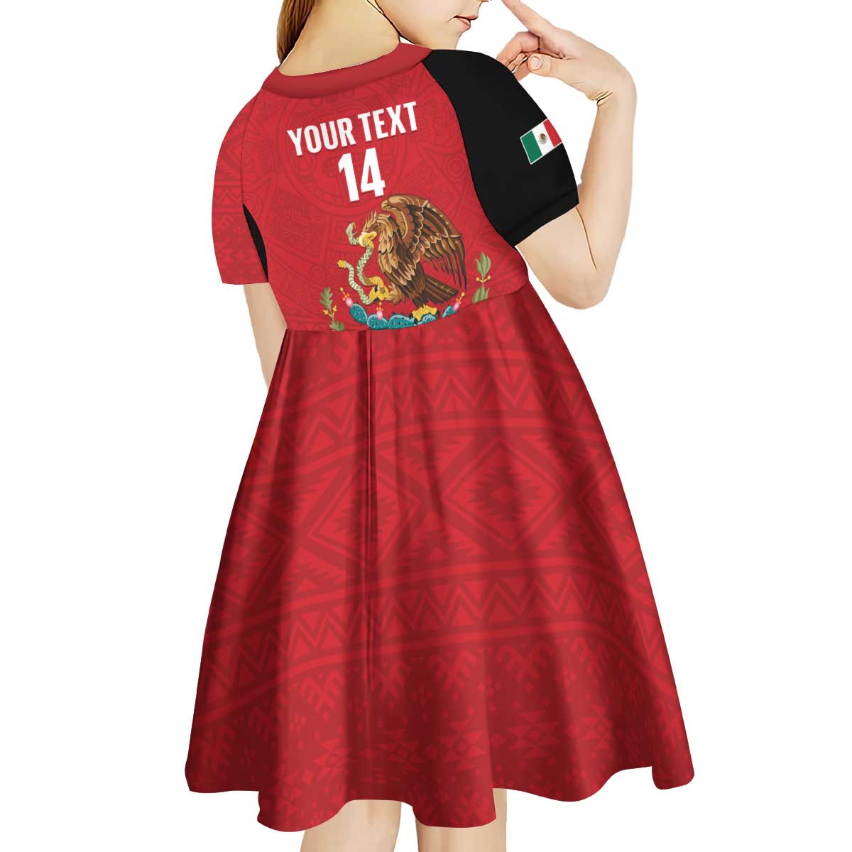 Custom Mexico Football Kid Short Sleeve Dress Tu Puedes El Tricolor Red - Wonder Print Shop