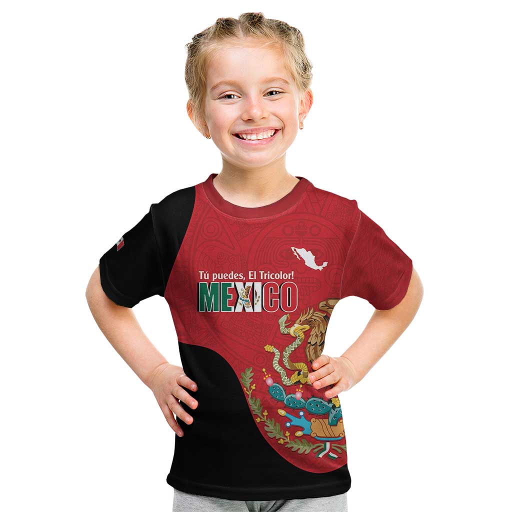 Custom Mexico Football Kid T Shirt Tu Puedes El Tricolor Red - Wonder Print Shop