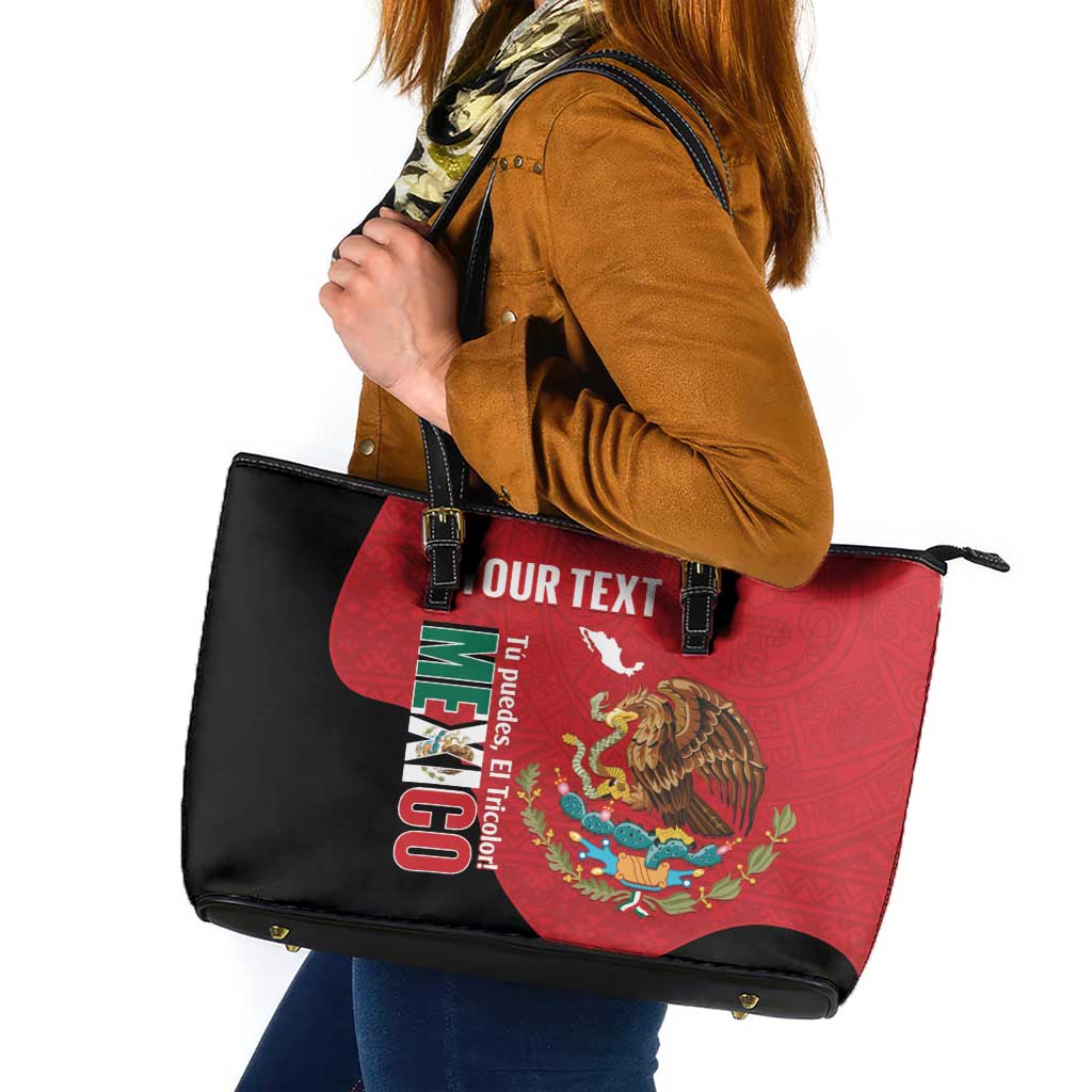 Custom Mexico Football Leather Tote Bag Tu Puedes El Tricolor Red - Wonder Print Shop