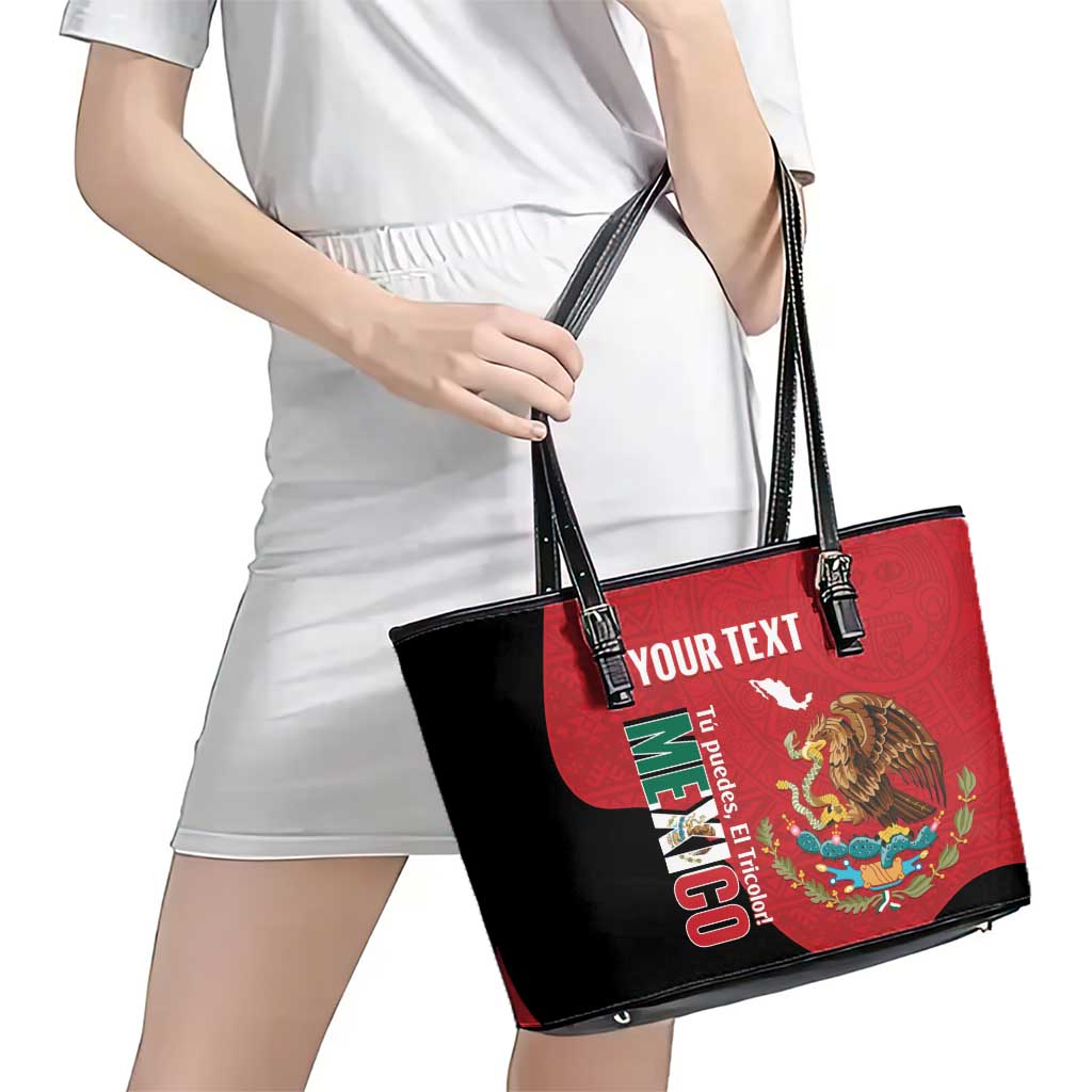 Custom Mexico Football Leather Tote Bag Tu Puedes El Tricolor Red - Wonder Print Shop