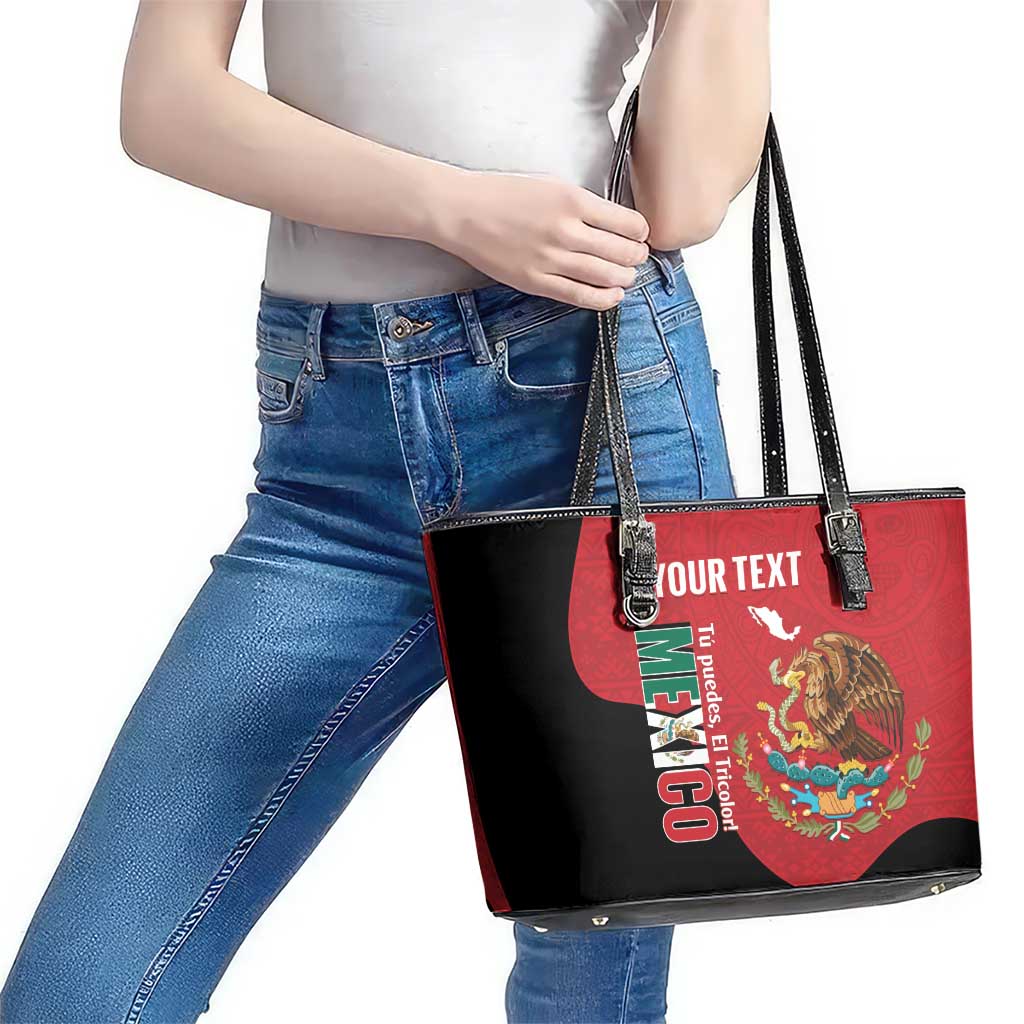 Custom Mexico Football Leather Tote Bag Tu Puedes El Tricolor Red - Wonder Print Shop