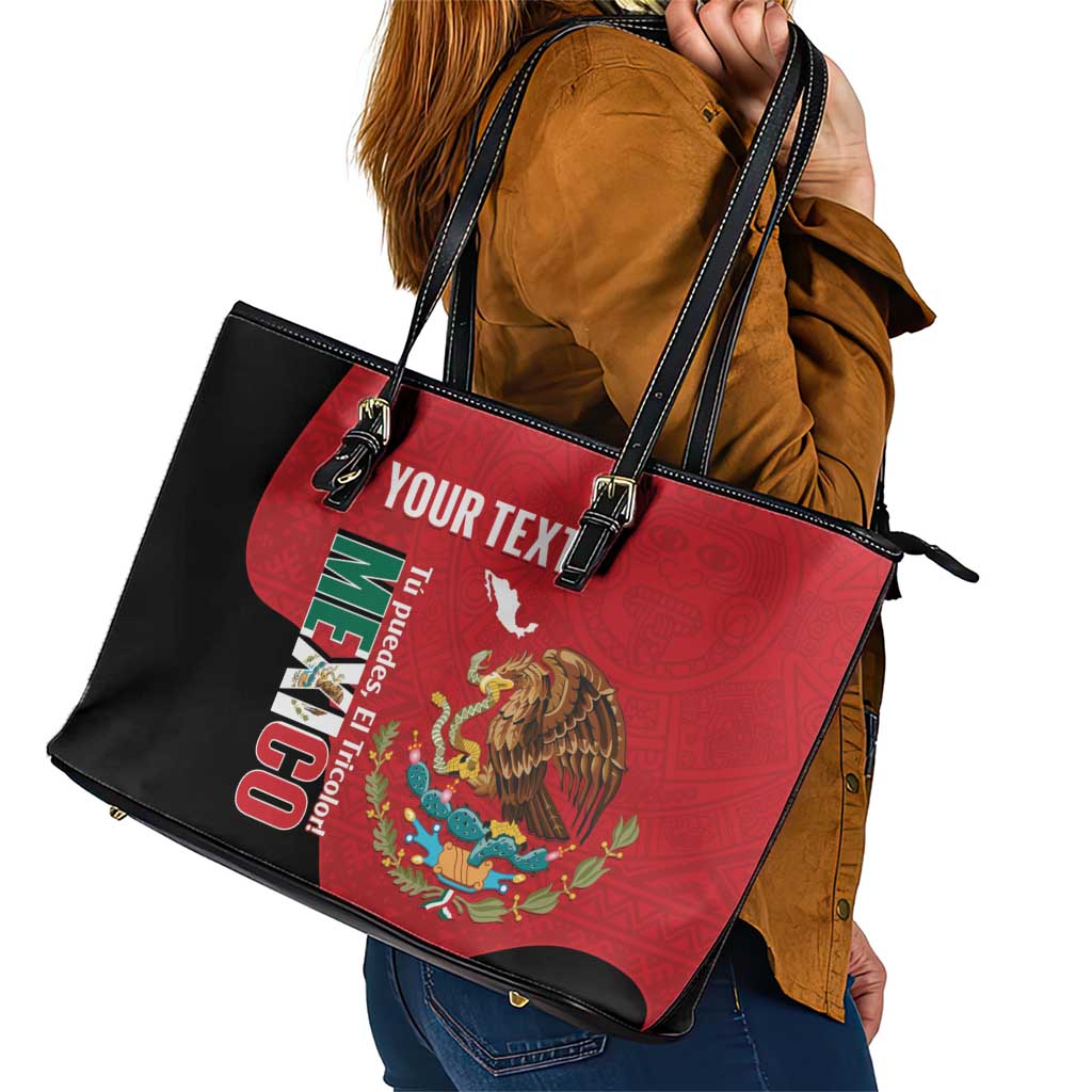 Custom Mexico Football Leather Tote Bag Tu Puedes El Tricolor Red - Wonder Print Shop