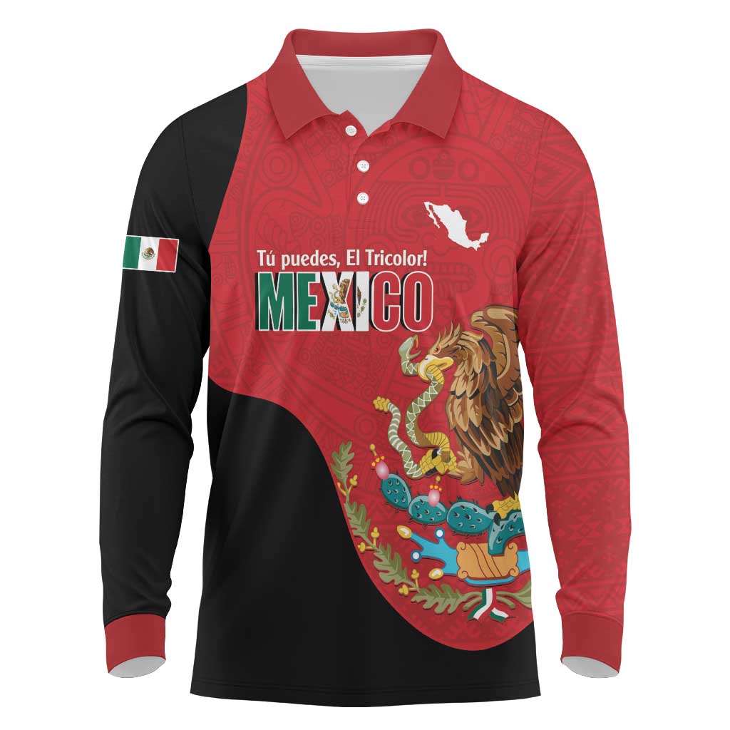 Custom Mexico Football Long Sleeve Polo Shirt Tu Puedes El Tricolor Red - Wonder Print Shop