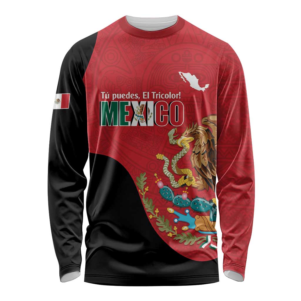 Custom Mexico Football Long Sleeve Shirt Tu Puedes El Tricolor Red - Wonder Print Shop